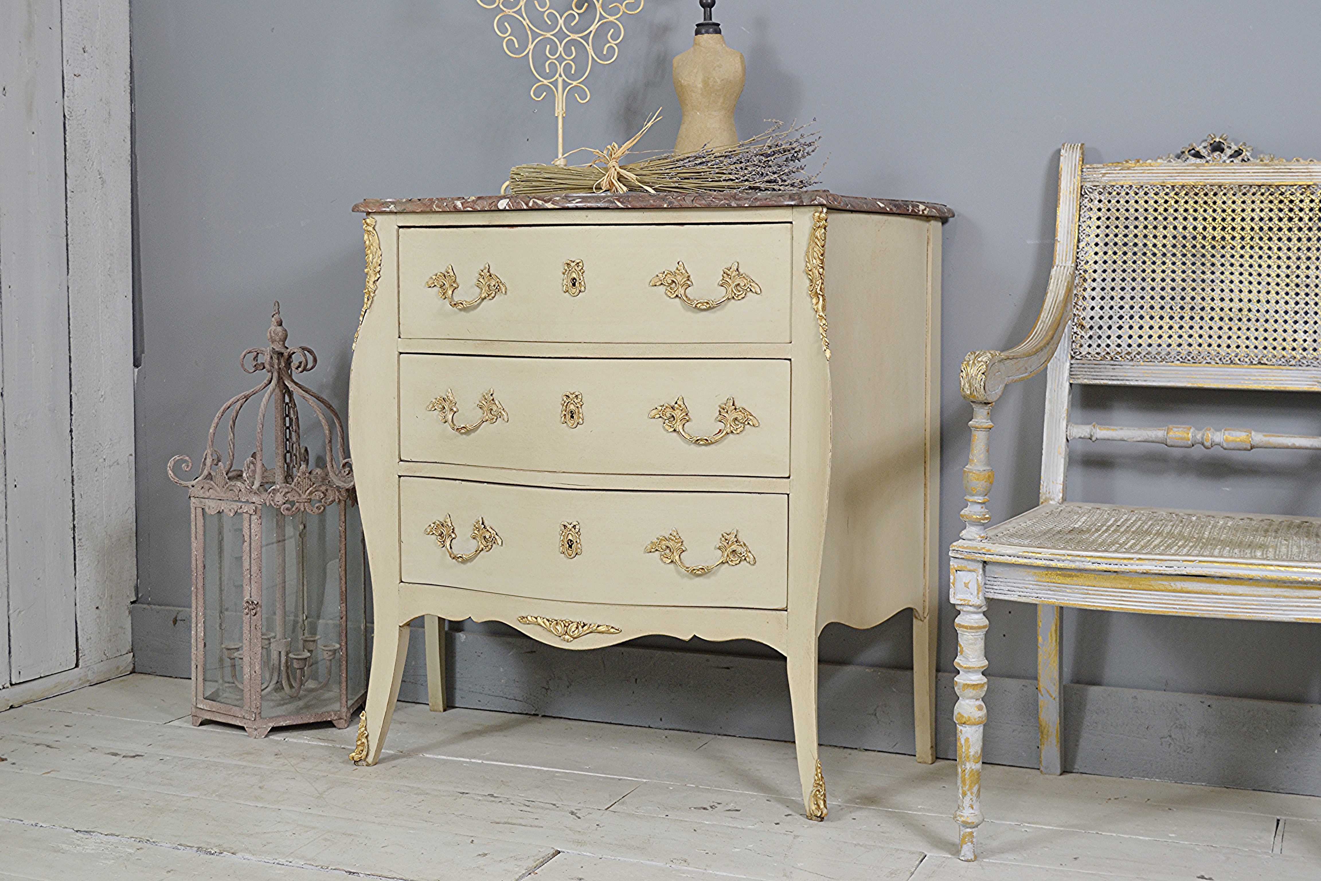 Small Shabby Chic French Louis Xvi Marble Top Chest Of Drawers