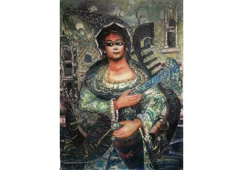 French Schoolmid 20th Century Expressionist Portrait Lady In Gondola Venice Signed Painting