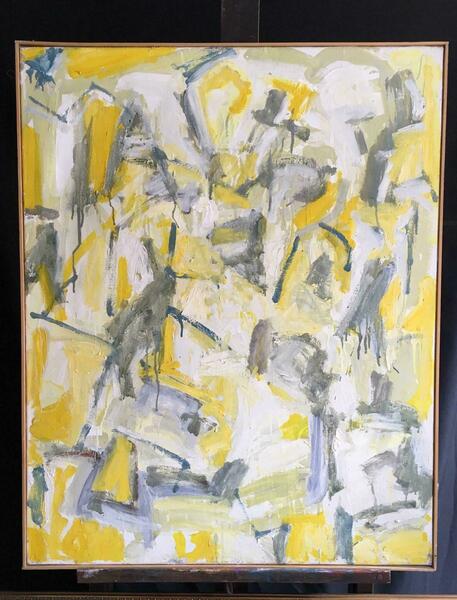 Unknownyellow And Grey Abstract Huge Oil Painting On Canvas Cubist Expressionist Work1992 photo 4800.0