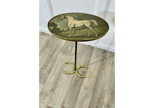 Petite French Brass Wine Table On A Horse Riding Theme