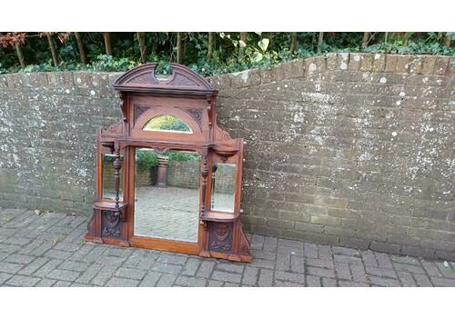 Massive Imposing High Quality Mahogany Over Mantel Mirror Wealth Of Decorative Features 4 Bevelled Mirrors