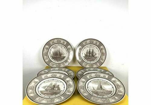 Vintage Collectible Plates Wedgwood Of Etruria And Barlaston, 6 Pieces Ships
