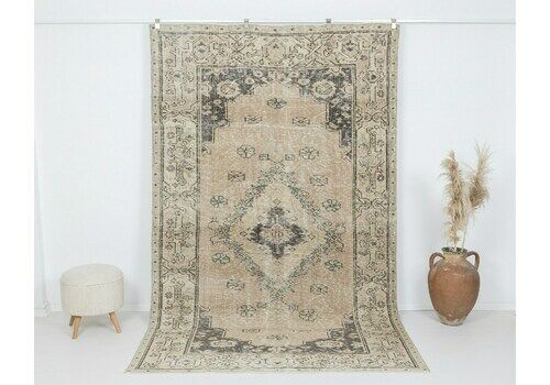6 X 10 Vintage Rug, Neutral Turkish Rug, Antique Handmade Rug, Oushak Rug, Anatolian Rug, Low Pile Rug, Living Room Rug,Area Rug, Sku: A4111