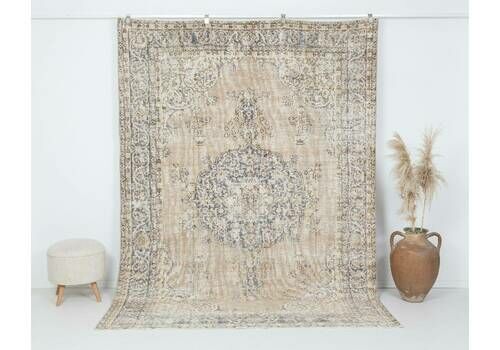 7x10 Vintage Rug, Neutral Turkish Rug, Low Pile Rug, Oushak Rug, Anatolian Rug, Oversized Rug, Neutral Rug, Living Room Rug, Antique Rug