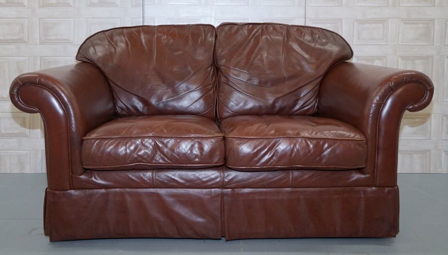 Laura Ashley Brown Leather Sofa In Very Good Condition Laura