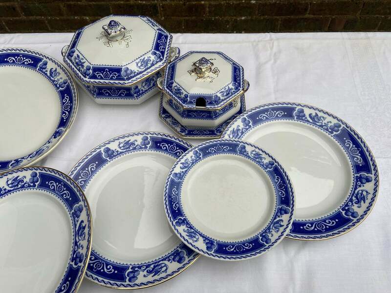 Early 1900s Meliden Dinner Service 32 Pieces Incl 12 Large And 6 Small Dinner Plates 4 Tureens And 3 Serving Plates Vintage Dinnerware