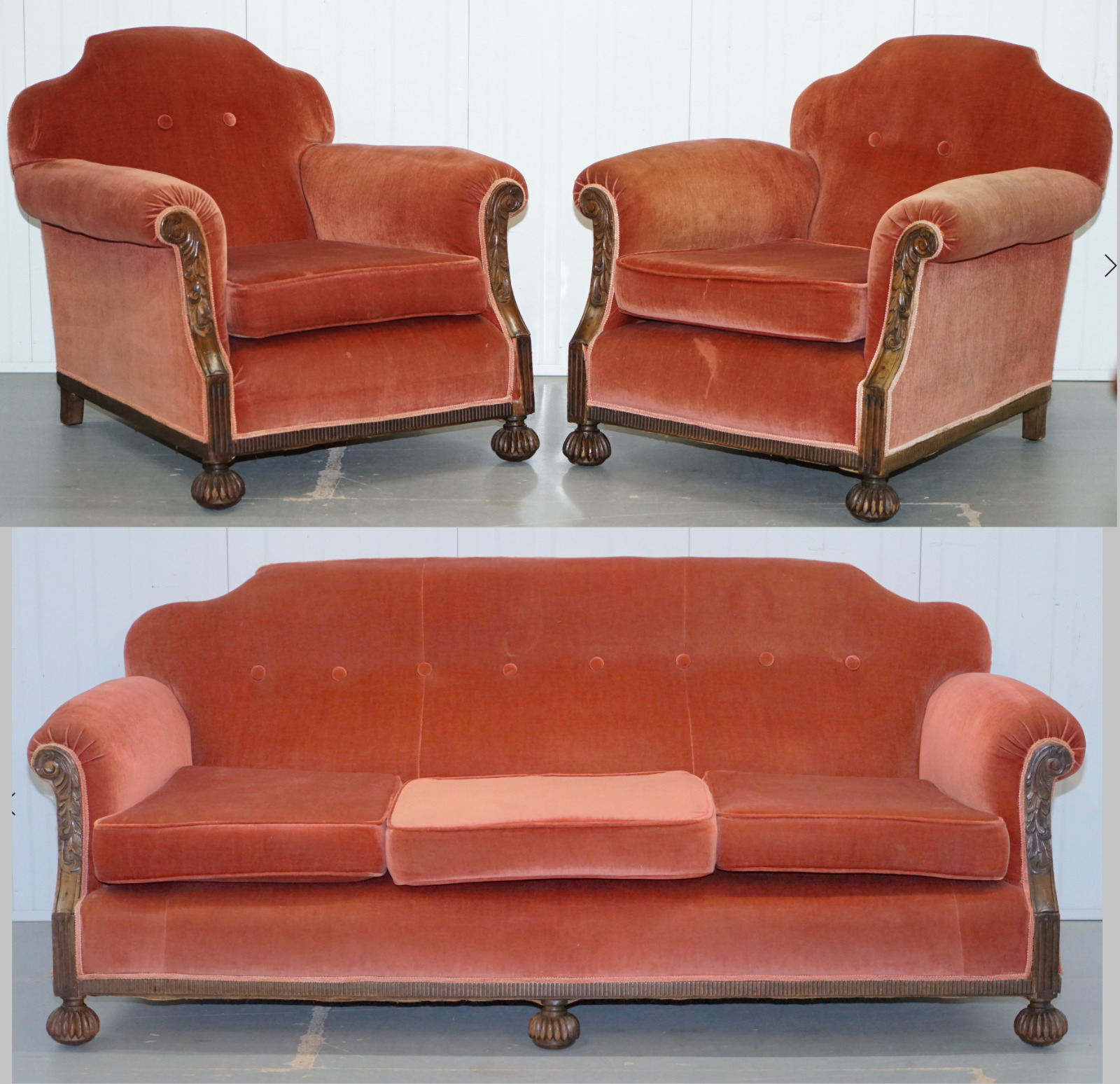 Rare Original Victorian Suite Ideal Restoration Project Club Armchairs Sofa