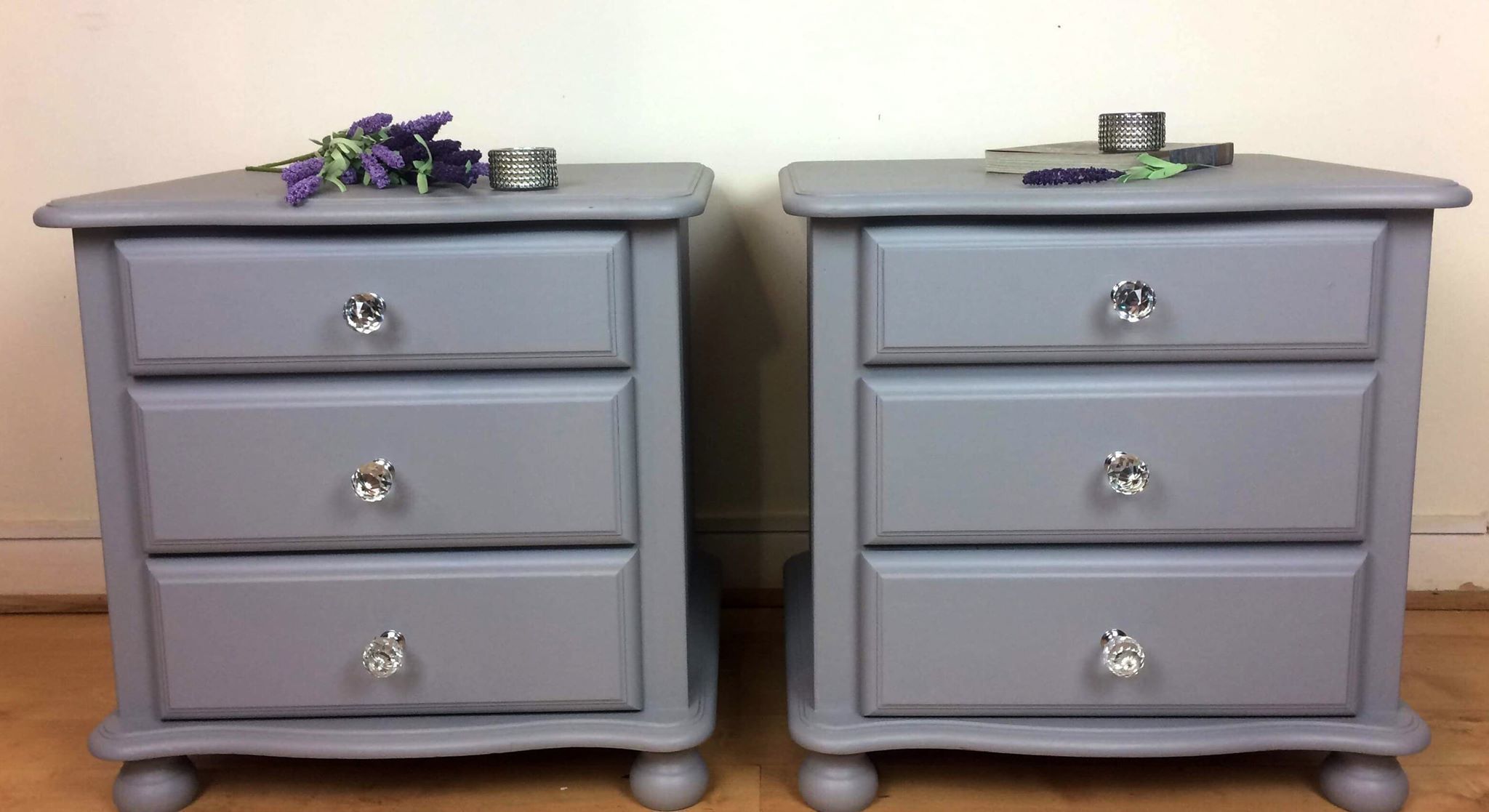 A Pair Of Vintage Pine Bedside Tables Cabinets Hand Painted In Little Lamb Fusion Mineral Paint Vinterior