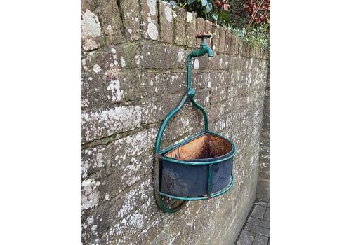Unique Vintage Planter Fire Hose Tap And Metal Basket Wall Plant Basket, Outdoor Planter, Plant Pot