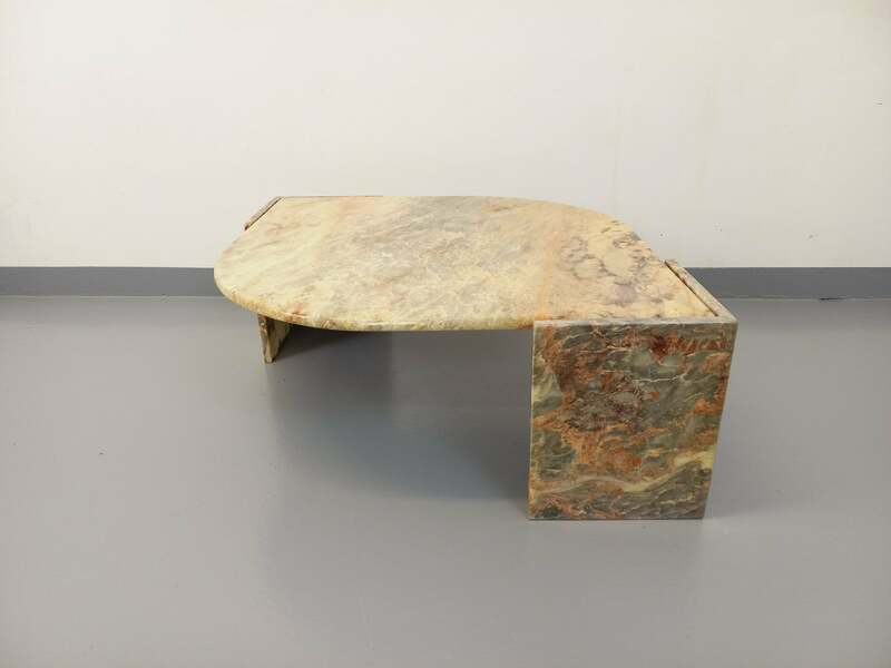 Square Coffee Table In Light Grey, Salmon Pink And Ecru Marble photo furniture