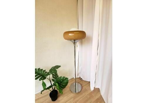 Vintage Floor Lamp By Meblo In Light Brown / Mid Century Space Age Floor Light By Harvey Guzzini / Italian Design 1970s