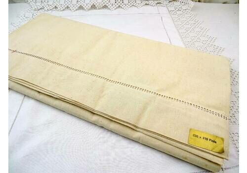Large French Vintage Unused New Old Stock Metis Linen Cotton Bed Sheet, Retro Country Farmhouse Table Cloth From France, Cottage Dinning