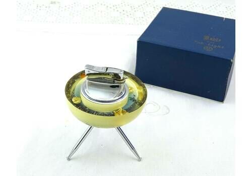 Vintage Mid Century Atomic Unused Resin Roble Table Lighter With Ocean Sea Shells And Original Box, Retro 1960s Space Age Ufo Smoking Light
