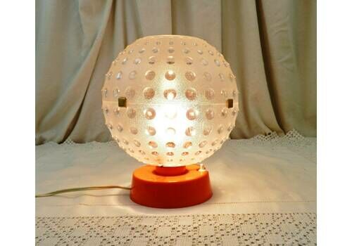 Vintage Boxed Mid Century 1960s Orange And Transparent Globe Table Lamp By Slj, Retro 60s /70s Lighting From France, Old Style Home Interior