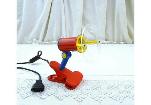 Vintage Pgt 1980s Clamp On Desk Lamp In Bright Red Blue And Yellow, Retro Memphis Groupe Style Lighting, Designer Office Light Accessory