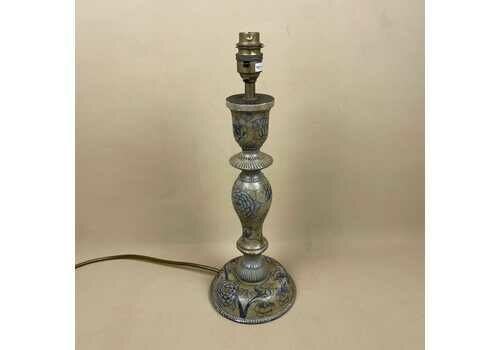 Antique Hand Painted Floral Wooden Lamp Light Bedside Side Table Desk Column Round Base Vintage Farmhouse Cottage Decor Wood Flower Pattern