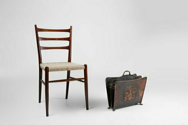Mid Century Magazine Rack In Hammered Copper, France, 1890s photo furniture