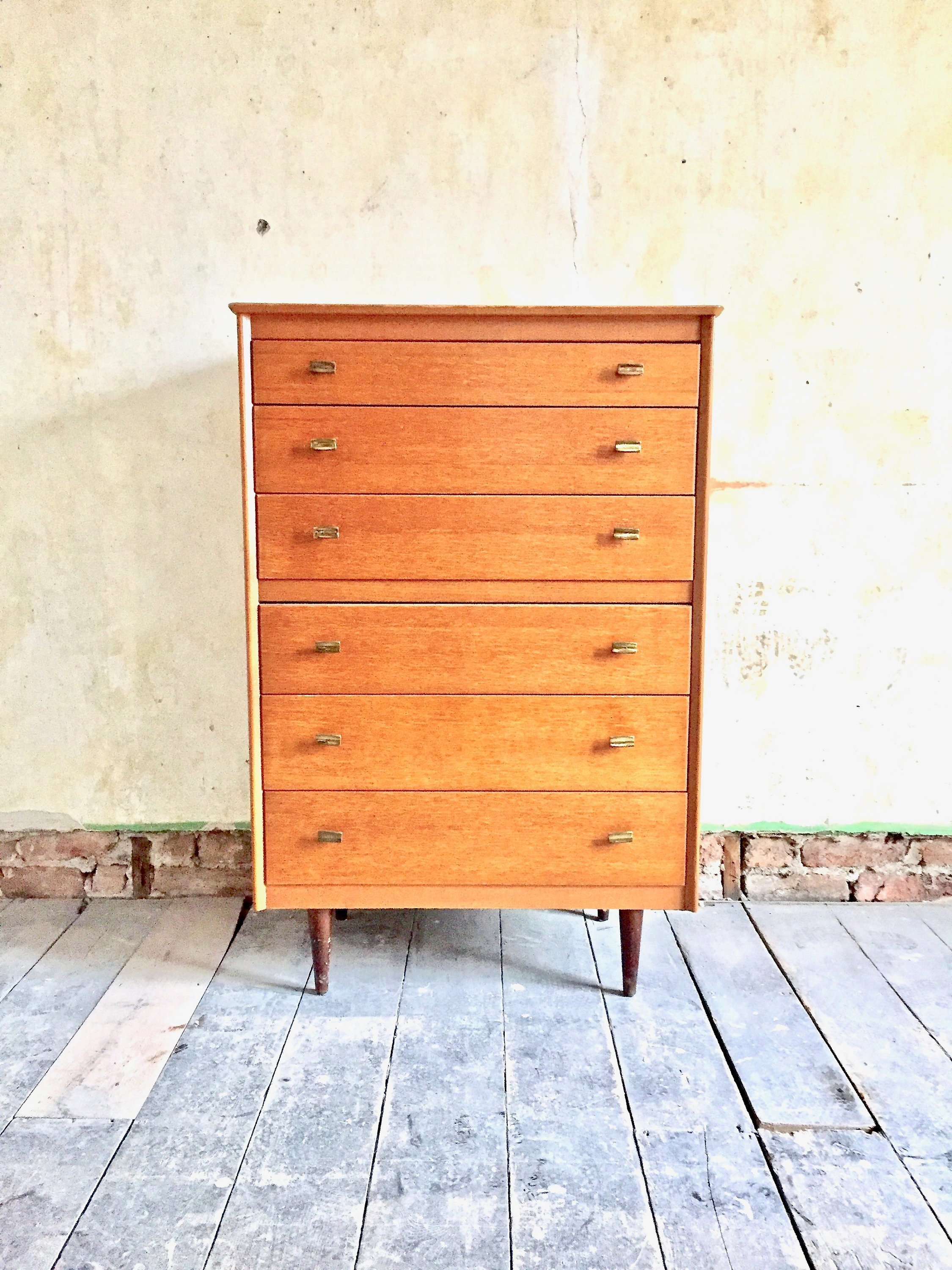 Vintage Mid Century Large Lebus Tallboy Chest Of Drawers On Raised