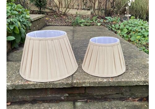 Two Matching Vintage Pleated Gold Sand Coloured Empire Shape Perfect For Table Lamps 14 Inch And 10.5 Inch