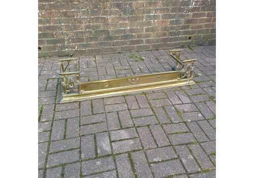 Large Vintage Brass Victorian Fireplace Fender With Aged Patina Decorative Antique Hearth Piece