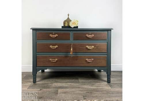 Four Drawer Mahogany & Walnut Chest Of Drawers In Green