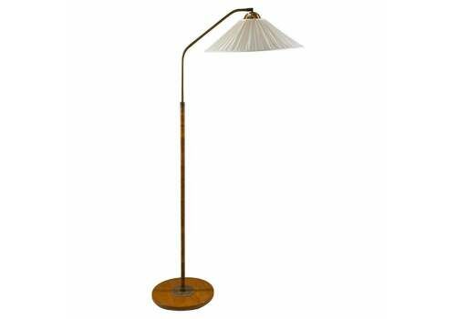 Swedish Modern Floor Lamp In Rattan And Brass, 1940s