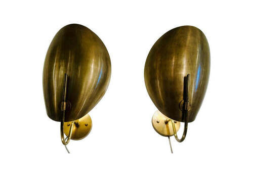 Pair Of Contemporary Italian Stilnovo Style Brass "Beetle" Wall Lights Sconces Uplighters