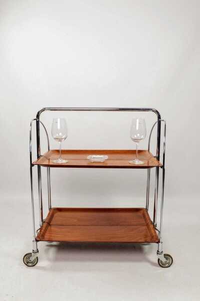 Trolley Bar Chromed Table Mid Century Design Serving Trolley Bauhaus Style photo furniture