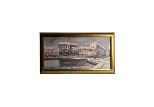 Oil Painting On Cardboard Of Naviglio In Milan By Eugenio Mantegani 80s