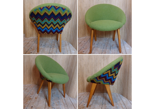 Fab Vintage Reworked Upholstered Satellite Chair Lime Green Boucle Zigzag Wool