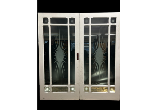 Victorian French Doors Mahogany Etched Glass Period Reclaimed Antique Hardwood