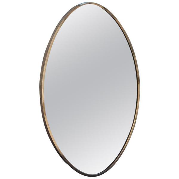Oval Mid Century Modern Wall Mirror Italian Design 1950s Brass Edge Gold