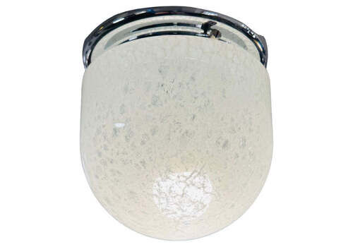 1970s German Peill & Putzler Mottled White Domed Glass & Polished Chrome Domed Flush Mount Ceiling Light