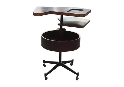 Round Geometric Bar Table Revolving Iron Rosewood Laminate, 1950s