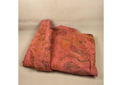 Antique Indian Asian Fabric Throw Blanket Hand Sewn Embroidered Pattern Cover Handmade Tapestry Bedding 217x144cm Quilt Orange Fabric
