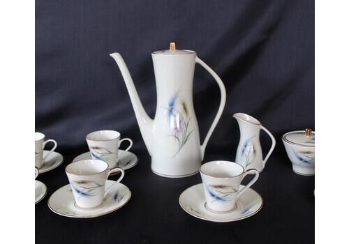 17 Piece Vintage Edelstein Bavaria Porcelain Coffee Set, 6 Cups And Saucer, Lidded Sugar Bowl, Creamer, Coffee Pot With Lid