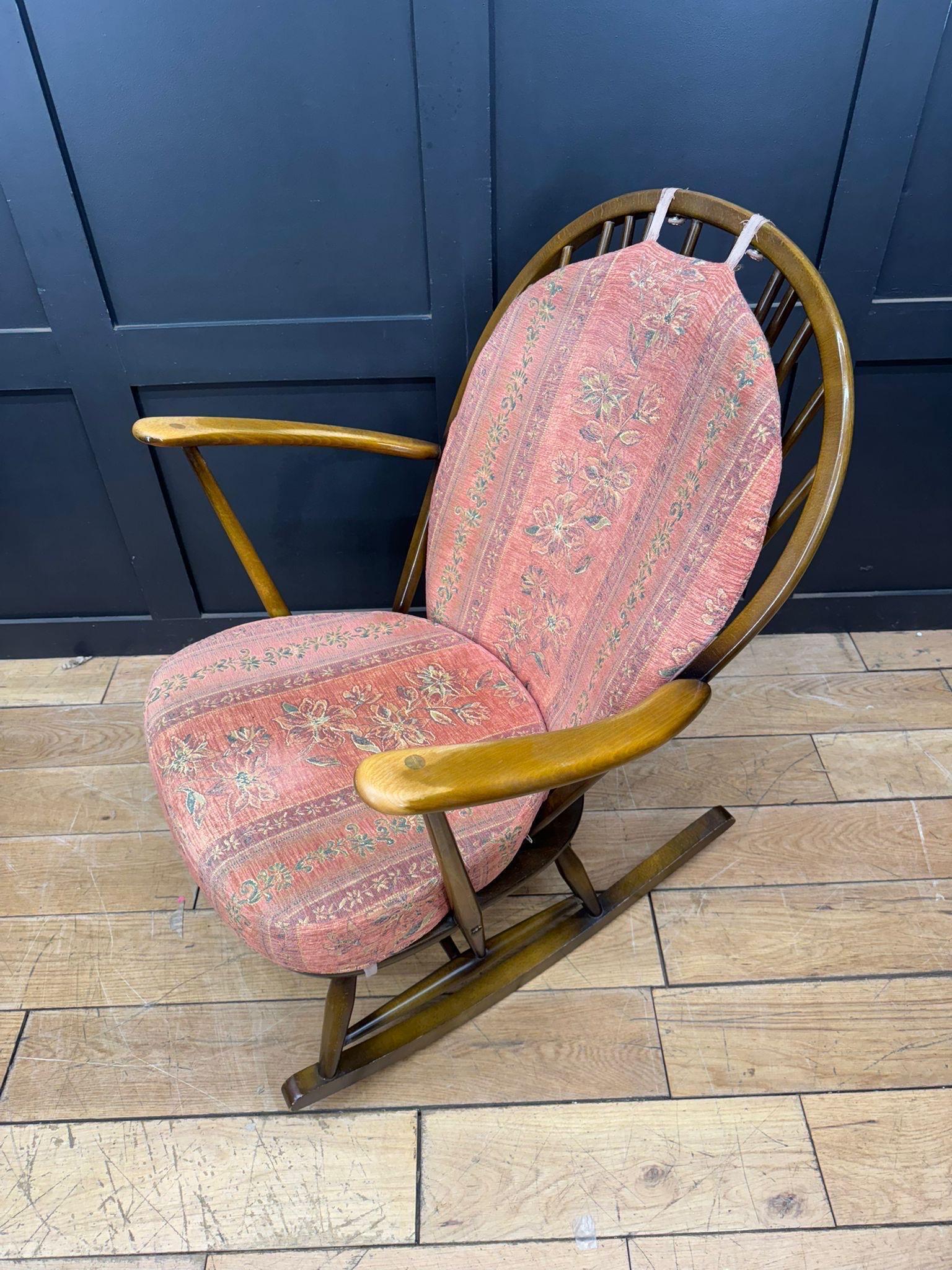 Ercol Grandfather Rocking Chair Model 315 With Original Cushions
