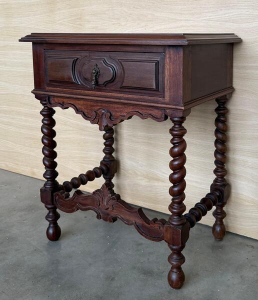 20th Pair Of Spanish Carved Nightstands With Drawer And Low Crest photo furniture