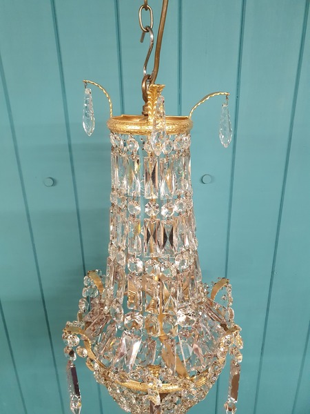 Swag Chandelier Early 20th Century With Prisms 11" photo for sale