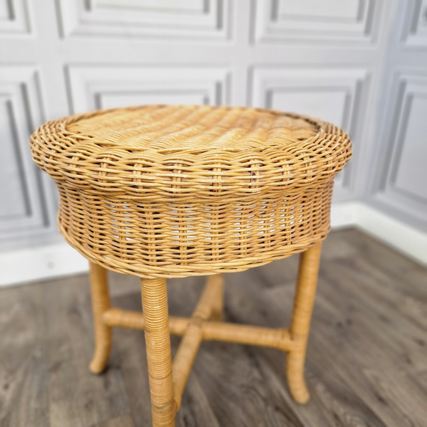 Vintage Round Cane Rattan Wicker Side Occasional Table Boho Tiki Conservatory? photo for sale