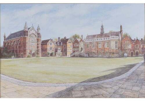 Old Court, Selwyn College, Cambridge, Lithograph By Jane Carpanini C.2000
