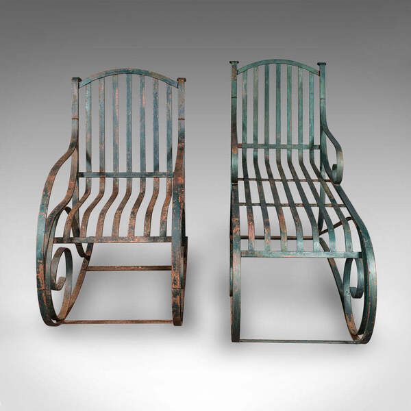 Antique Garden Lounger Set English Outdoor Rocker Steamer Chair Edwardian photo furniture