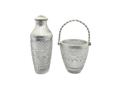 1960s Gorgeous Cut Crystal Cocktail Shaker With Ice Bucket By Arir. Made In Italy.