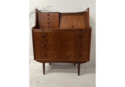 Danish Bureau Dresser Desk Mid Century Teak By Ag Spejl Kobberbeskyttet