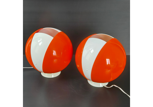 Pair Of Vintage 1960s Space Age Plastic Lamps Orange & White 60s 60s