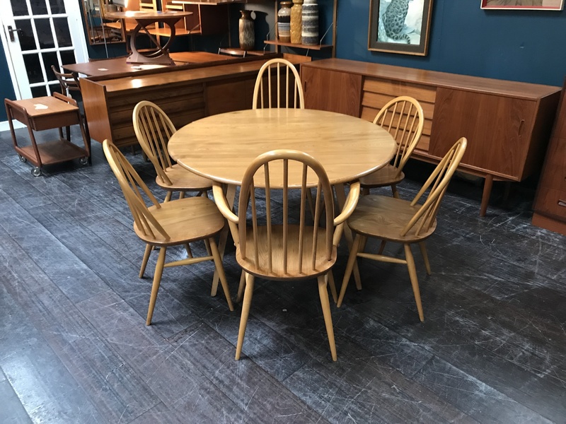 Ercol Oval Drop Leaf Dining Table 6 Chairs