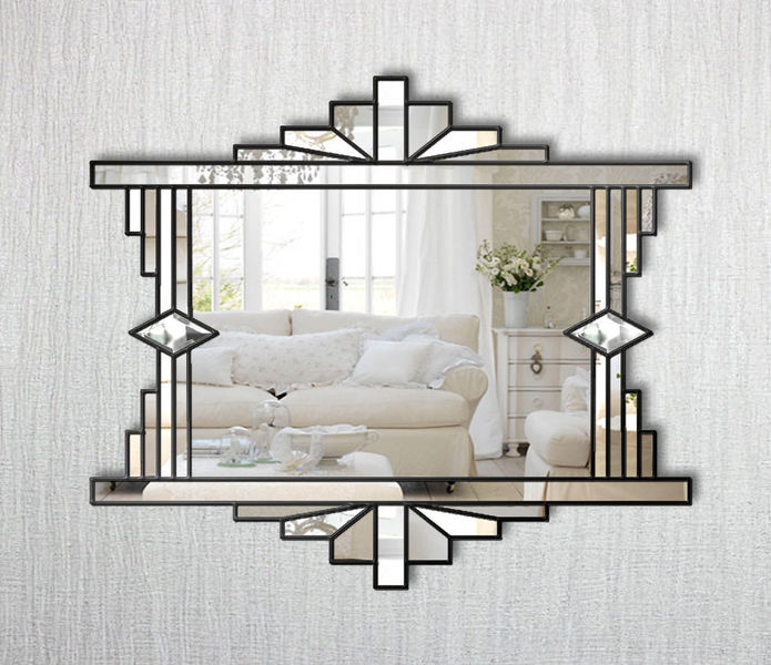 Mia Original Ornate Art Deco Over Mantle Fan Wall Mirror With A Black Trim
