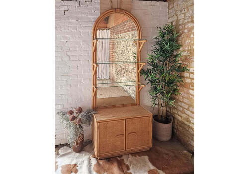 Large Mid Century Vintage Bamboo Bookcase / Display Cabinet