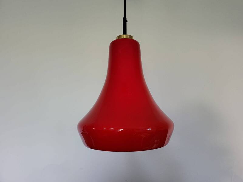 Vintage Pendant Light, Red Glass Ceiling Light, Hanging Lamp, Space Age Lamp, Retro Lamps, Yugoslavia 70's, Mid Century Modern, Red Lamp photo furniture