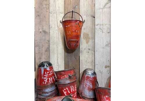 Vintage Galvanised Hanging Fire Bucket Hanging Basket / Plant Pot Planter Pail A